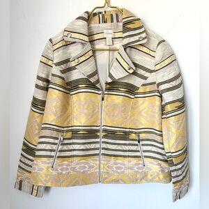 Chico’s Yellow Aztec Jacquard Moto Zip Lined Colorful Jacket Size 1 (US Medium)